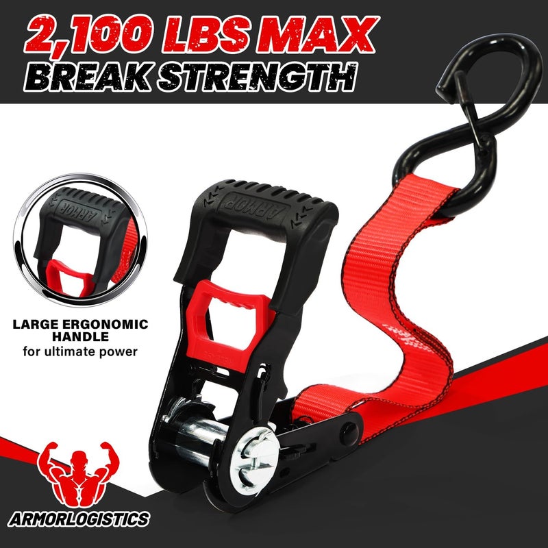 ARMORLOGISTICS Ratchet Straps (4 Pack) - 1in x 15ft Motorcycle Strap Tie Downs with 15ft Soft Loops - 2,100lb Break Strength Ratchet Tie Down Straps for Motorcycles, Truck, Cargo - Safety S Hook, Storage Bag - Image 2
